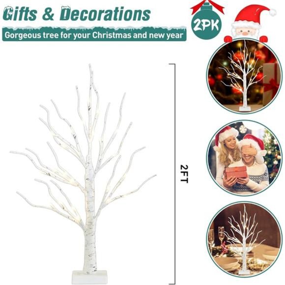 2FT Birch Tree LED Lights, Warm White Home Battery Powered, 6H/18H Timer (2PK) - Picture 6 of 6